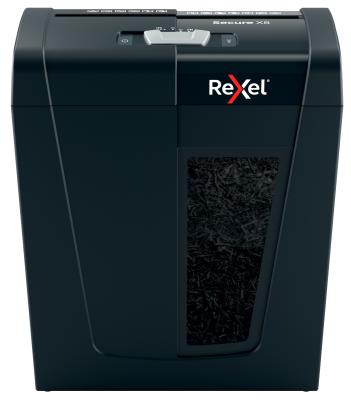 Шредер Rexel SECURE X8 EU черный (секр.P-4)/фрагменты/8лист./14лтр./скрепки/скобы