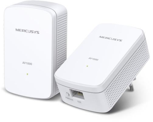 Mercusys MP500 KIT AV1000 Комплект гигабитных адаптеров Powerline, стандарт HomePlug AV2, 1 гигабитный порт, до 300 м по электросети, Plug and Play