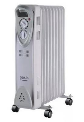 Масляный радиатор Oasis US-15 1500 Вт термостат колеса для перемещения ручка для переноски выключатель со световым индикатором серый