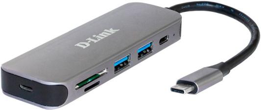 Концентратор USB Type-C D-Link DUB-2325/A1A 2 х USB 3.0 USB Type-C microSD SD серый