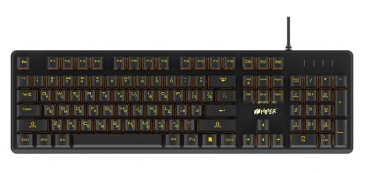 Игровая клавиатура HIPER GK-4 CRUSIDER чёрная (Slim, USB, Xianghu Blue switches, Янтарная подсветка, Влагозащита)