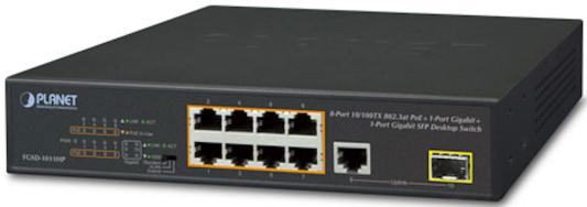8-Port 10/100TX 802.3at PoE + 1-Port 10/100/1000T + 1-Port 100/1000X SFP Desktop Switch (120W PoE Budget, Standard/VLAN/Extend mode, 10-inch and rack-mountable)