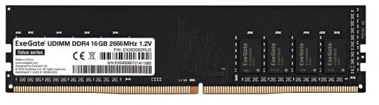 Оперативная память для компьютера 16Gb (1x16Gb) PC4-21300 2666MHz DDR4 DIMM CL19 Exegate Value (EX283083RUS)