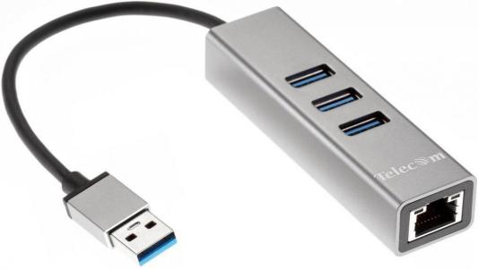 Telecom Переходник USB 3.0 -->RJ-45 1000Mbps +3 USB3.0, Aluminum Shell, 0.2м Telecom <TA311U>