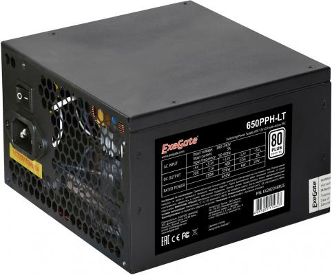 Exegate EX282046RUS-S Блок питания 650W ExeGate 650PPH-LT-S, RTL, 80+, ATX, black, APFC, 12cm, 24p, (4+4)p, 5*SATA, 3*IDE, с защитой от выдергивания