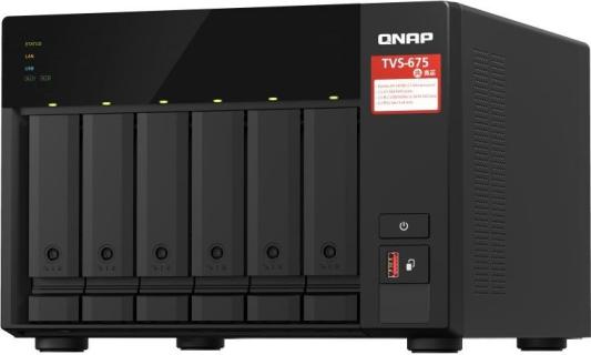 SMB QNAP TVS-675-8G NAS, 6-tray w/o HDD, 2xM.2 SSD Slot, 1xHDMI-port. CPU 8-сore 64-bit x86 KX-U6580 2.5 GHz , 8GB DDR4 (1 x 8GB) up to 64GB (2 x 32GB), 2x 2.5 Gigabit LAN