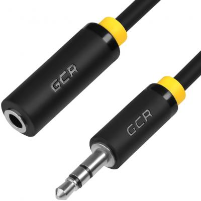 GCR Удлинитель аудио 5.0m jack 3,5mm/jack 3,5mm черный, желтая окантовка, ультрагибкий, 28AWG, M/F, Premium GCR-STM1114-5.0m, экран, стерео