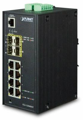 IP30 Industrial 8* 1000TP + 4* 100/1000F SFP Full Managed Ethernet Switch (-40 to 75 degree C, 2*DI, 2*DO, 12V-72VDC IN), ERPS Ring, 1588