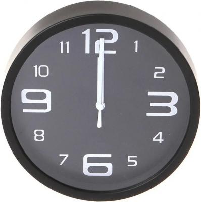Perfeo Настенные часы "PF-WC-001", круглые д. 20 см, чёрный корпус / чёрный циферблат