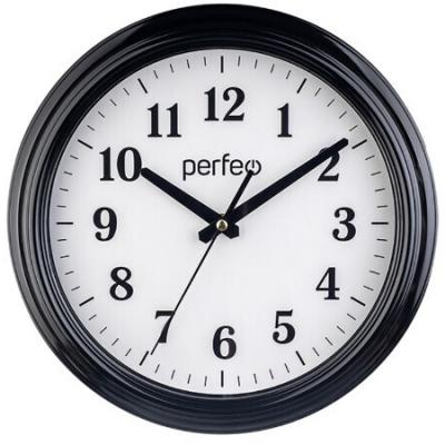 Perfeo Настенные часы "PF-WC-007", круглые д. 32 см, чёрный корпус / белый циферблат