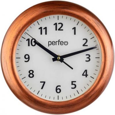 Perfeo Настенные часы "PF-WC-010", круглые д. 25,5 см, коричневый корпус / белый циферблат