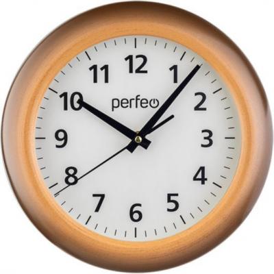 Perfeo Настенные часы "PF-WC-010", круглые д. 25,5 см, орех корпус / белый циферблат