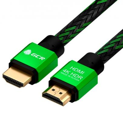 GCR Кабель 1.5m HDMI 2.0, BICOLOR нейлон, AL корпус зеленый, HDR 4:2:2, Ultra HD, 4K 60 fps 60Hz/5K*30Hz, 3D, AUDIO, 18.0 Гбит/с, 28AWG. GCR-52161