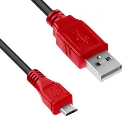 Кабель1.0m USB 2.0, AM/microB 5pin, черный, красные коннекторы