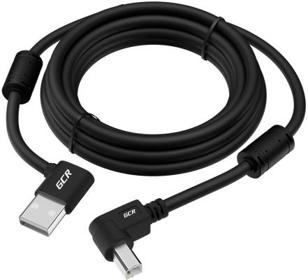 Greenconnect Кабель 1.5m USB 2.0, AM угловой/BM угловой, черный, 28/28 AWG, экран, армированный, морозостойкий, GCR-51172