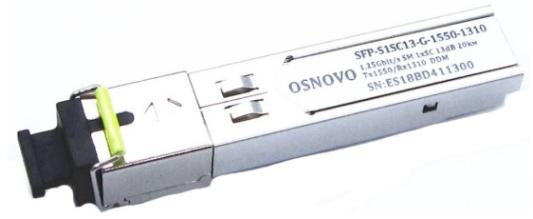 OSNOVO Оптический SFP Модуль GE, одно волокно SM, до 1,25 Гбит/c, SC, до 20км, Tx:1550/Rx:1310, DDM