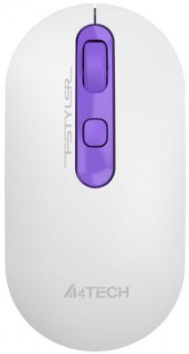 Мышь A4Tech Fstyler FG20 Tulip белый/фиолетовый оптическая (2000dpi) беспроводная USB (4but)