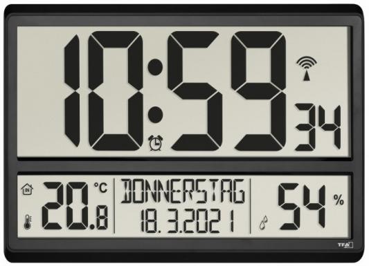 Цифровые настенные часы TFA 60.4520.01, отображение температуры и влажности в помещении