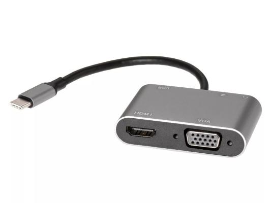 Адаптер USB Type-Cm-->VGA, HDMI 4k*30Hz, USB3.0, PD, Audio, iOpen (Aopen/Qust)<ACU4511>