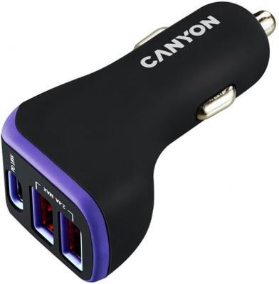 Автомобильное зарядное устройство Canyon CNE-CCA08PU 2 х USB USB-C 2.4А черный фиолетовый
