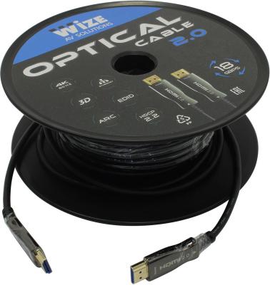 Кабель HDMI Wize [AOC-HM-HM-10M] оптический, 10 м, 4K/60HZ 4:4:4, v.2.0, ARC, 19M/19M, HDCP 2.2, Ethernet, черный, коробка