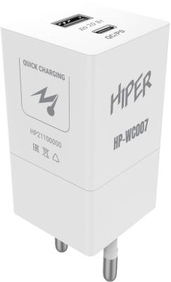 Сетевое зарядное устройство HIPER HP-WC007 USB USB-C 3 А белый