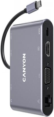 Концентратор USB Type-C Canyon CNS-TDS14 3 х USB 3.0 RJ-45 HDMI USB Type-C VGA mini-Jack3.5 серый