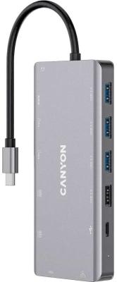 Концентратор USB Type-C Canyon CNS-TDS12 USB 2.0 3 х USB 3.0 2 х USB Type-C RJ-45 VGA 2 x HDMI microSD 3.5мм miniJack серый