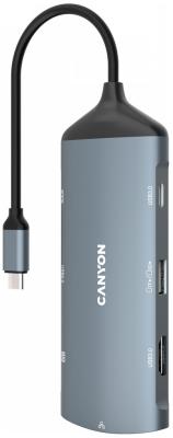 Концентратор USB Type-C Canyon CNS-TDS15 RJ-45 HDMI USB 2.0 USB 3.0 USB Type-C SD/SDHC SDXC серый
