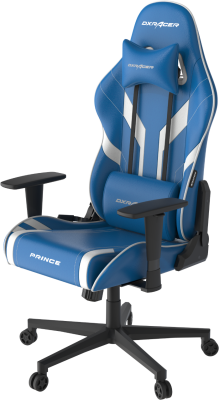 Игровое кресло DXRacer Peak сине-белое (OH/P88/BW, экокожа, регулируемый угол наклона, Топ-Ган)