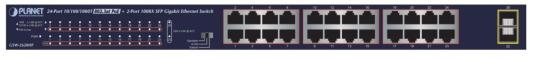 PLANET 19" 24-Port 10/100/1000T 802.3at POE + 2-Port 1000X SFP Unmanaged Gigabit Ethernet Switch (220W)