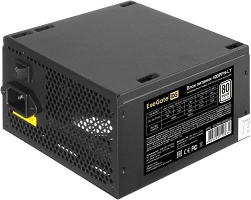Блок питания 400W ExeGate 80 PLUS® 400PPH-LT (ATX, APFC, КПД 82% (80 PLUS), 12cm fan, 24pin, 4+4pin, PCI-E, 3xSATA, 3xIDE, RTL(color box), black)