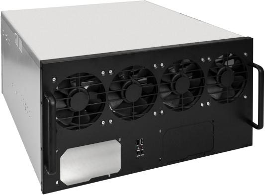 Корпус для майнинга ExeGate Pro 8-430 <без БП, 2*USB, 4*fan 120мм, места под: 8 видеокарт, 2 БП>