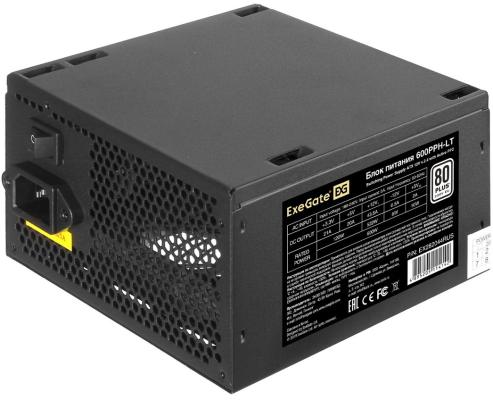 Блок питания 600W ExeGate 80 PLUS® 600PPH-LT-S-OEM (ATX, APFC, КПД 82% (80 PLUS)SC, 12cm fan, 24pin, (4+4)pin, PCIe, 5xSATA, 3xIDE, кабель 220V с защитой от выдергивания, black, RTL)