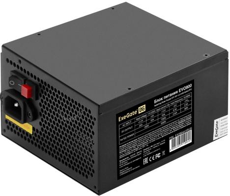 Блок питания 800W ExeGate EVO800 (ATX, APFC, PC, 12cm RGB fan, 24pin, (4+4)pin, PCIe, 5xSATA, 3xIDE, FDD, Cable Management, black, кабель 220V в комплекте)