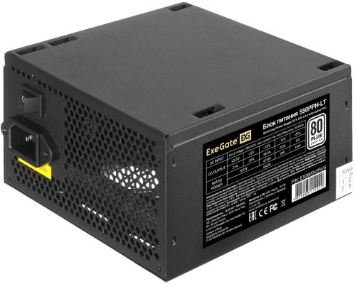 Блок питания 550W ExeGate 80 PLUS® 550PPH-LT-OEM (ATX, APFC, КПД 82% (80 PLUS), 12cm fan, 24pin, (4+4)pin, PCIe, 5xSATA, 3xIDE, black, RTL)