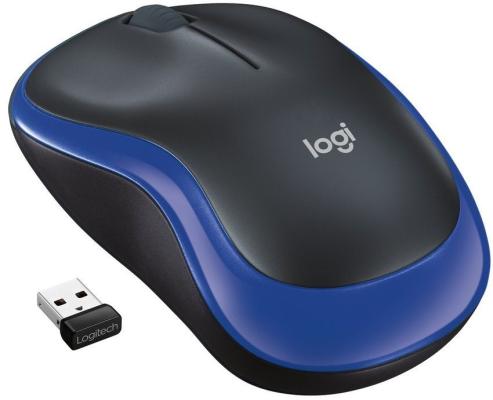 Мышь беспроводная Logitech M185 чёрный синий USB + радиоканал 910-002236