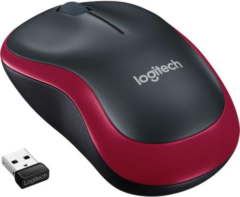 Мышь беспроводная Logitech M185 чёрный красный USB + радиоканал 910-002237