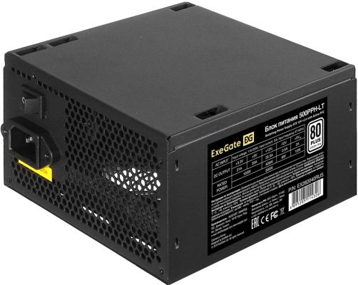 Блок питания 500W ExeGate 80 PLUS® 500PPH-LT-S-OEM (ATX, APFC, КПД 82% (80 PLUS)SC, 12cm fan, 24pin, (4+4)pin, PCIe, 5xSATA, 3xIDE, кабель 220V с защитой от выдергивания, black, Color Box)