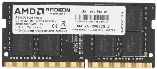 Оперативная память для ноутбука 32Gb (1x32Gb) PC4-25600 3200MHz DDR4 SO-DIMM CL16 AMD R9 Gamer Series Gaming R9432G3206S2S-U