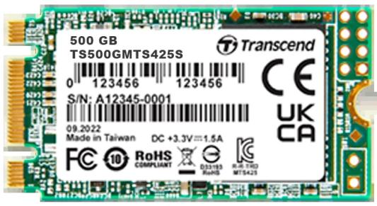 Твердотельный накопитель SSD M.2 Transcend 500Gb MTS425 <TS500GMTS425S> (SATA3, up to 530/480MBs, 3D NAND, 180TBW, 22x42mm)