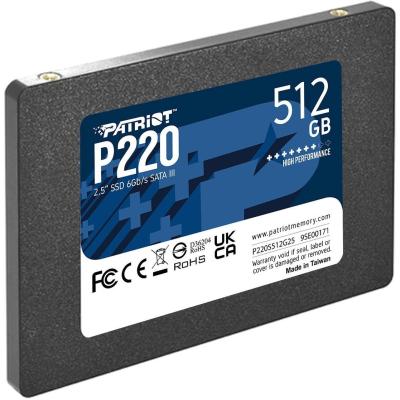 Твердотельный накопитель SSD 2.5" 512 Gb Patriot P220 Read 550Mb/s Write 500Mb/s 3D NAND P220S512G25