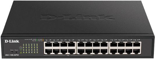 D-Link DGS-1100-24PV2/A3A, L2 Smart Switch with 24 10/100/1000Base-T ports (12 PoE ports 802.3af/802.3at (30 W), PoE Budget 100 W). 8K Mac address, 802.3x Flow Control, 802.3ad Link Aggregation, Po