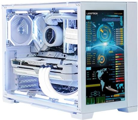 Корпус Lamptron Modified Lian Li O11 Single-Side Display PC Case (Front Display Panel, White), с ЖК экраном в лицевой панели, белый
