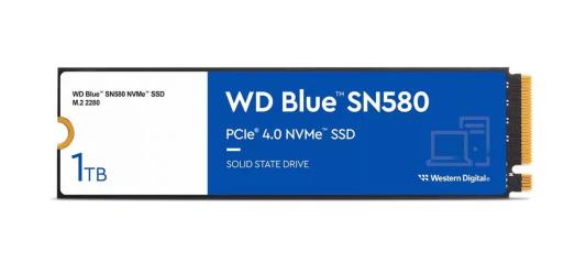 Твердотельный накопитель/ WD SSD Blue SN580 NVMe, 1000GB, M.2(22x80mm), NVMe, PCIe 3.0 x4, 3D TLC, R/W 3500/3000MB/s, IOPs 460 000/450 000, TBW 600, DWPD 0.3 (12 мес.)