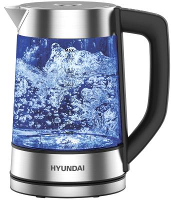 Чайник электрический Hyundai HYK-G7406 2200 Вт серебристый чёрный 1.7 л стекло
