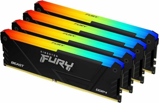 Оперативная память для компьютера 64Gb (4x16Gb) PC4-25600 3200MHz DDR4 DIMM CL16 Kingston Fury Beast RGB KF432C16BB12AK4/64