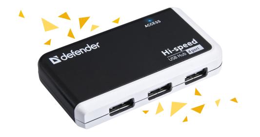 Концентратор USB 2.0 DEFENDER Quadro Infix 4 x USB 2.0 черный белый 83504