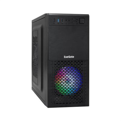 Корпус Minitower ExeGate mEVO-7807-XP450 (mATX, БП XP450 с вент. 12см, 1*USB+1*USB3.0, черный, 1 вент. 12см с RGB подсветкой)
