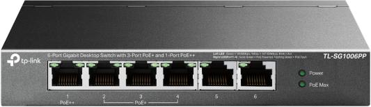 TP-Link TL-SG1006PP, Настольный коммутатор с 6 гигабитными портами (3 порта PoE+, 1 порт PoE++), 802.3af/at/bt 3-го типа, бюджет PoE — 64 Вт, стальной настольный корпус